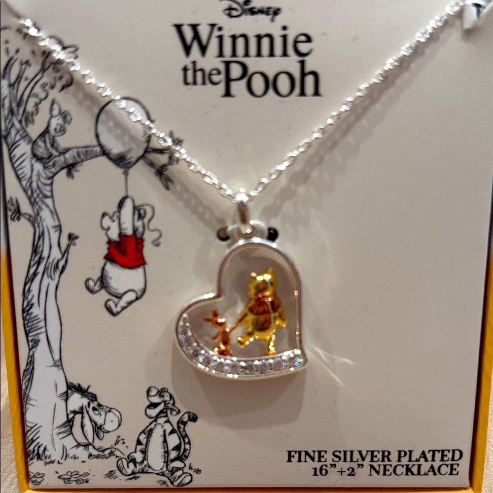 NIB Disney Winnie the Pooh & piglet Silver Heart Necklace